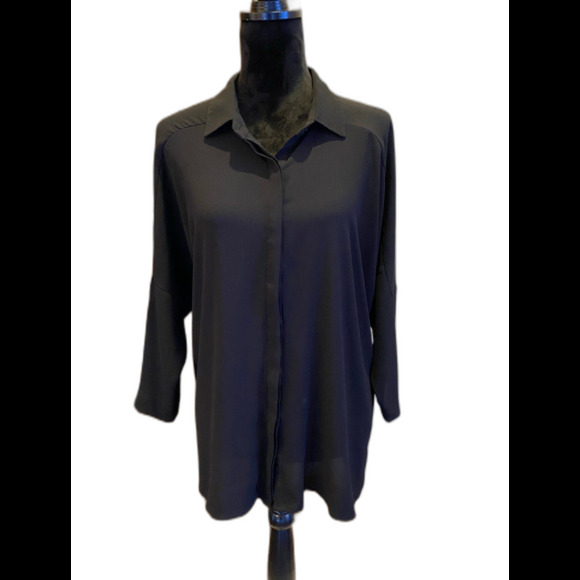Bobeau Womens Black Sheer Button Down Blouse Size Medium Dressy Work Casual - Picture 1 of 10